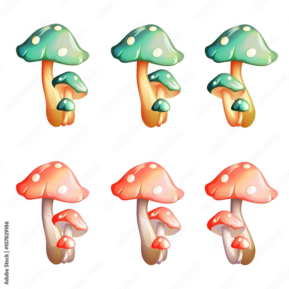 Fototapeta premium Cartoon mushrooms set