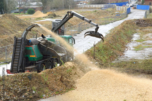 Large industrial  wood chipper and shredder machine photo
