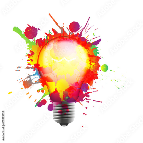 Light bulb made of colorful grunge splashes. Creativity concept