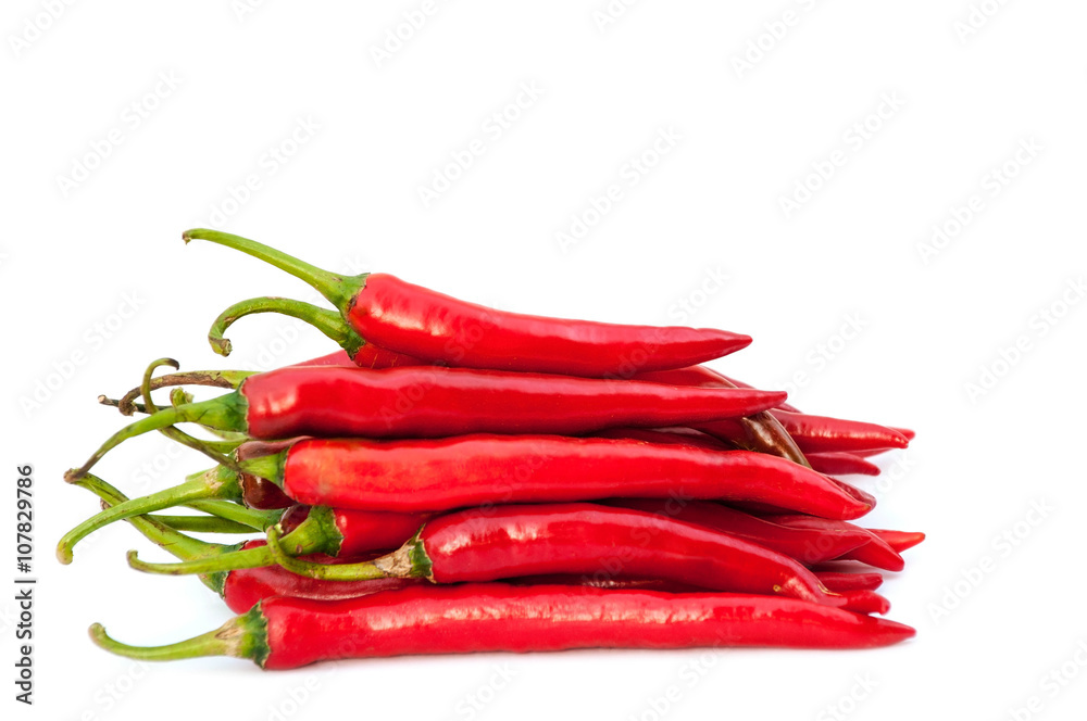 Hot red chili peppers isolated on white background