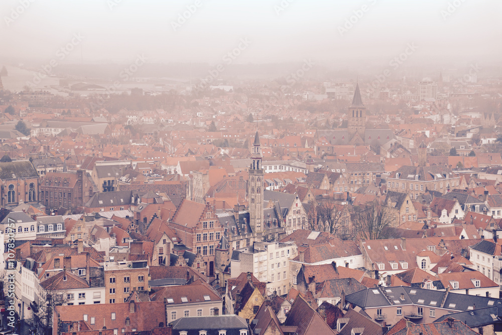 Bruges cityscape in a cloudy day, Belgium