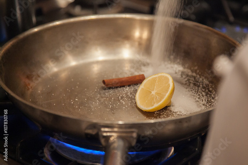 The process of cooking caramel