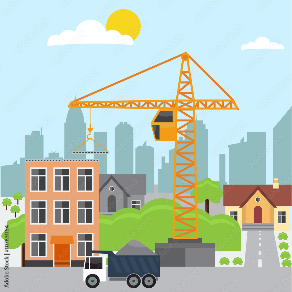 Obraz premium Under Construction Process concept. Site building. Flat Vector.