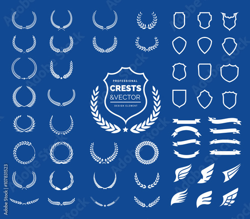 Crest logo element set,Coat of arms,Set of award laurel wreaths and branches,vector illustration.