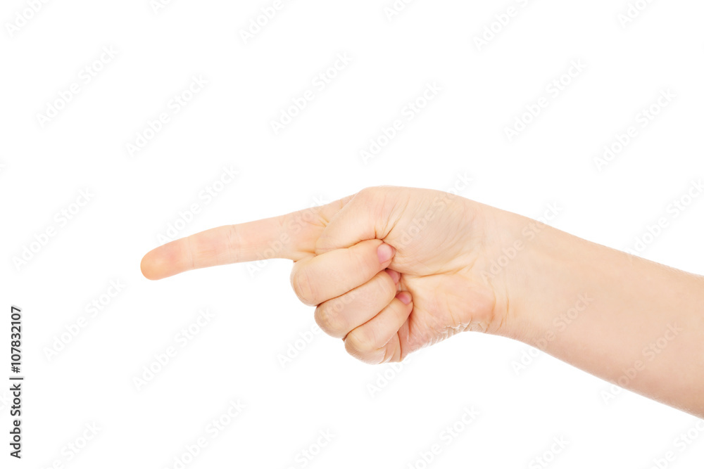 Woman finger pointing for something Woman finger pointing for something