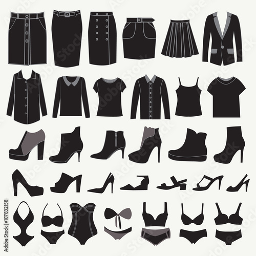 Clothes and shoes Fashion icon set.