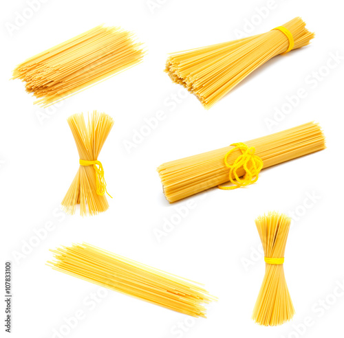 Collection of photos uncooked Italian spaghetti