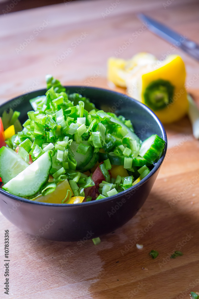 Prepare a Healthy Paleo Fresh Mixed Salad, Vertical Prepare a Healthy Paleo Fresh Mixed Salad, Vertical