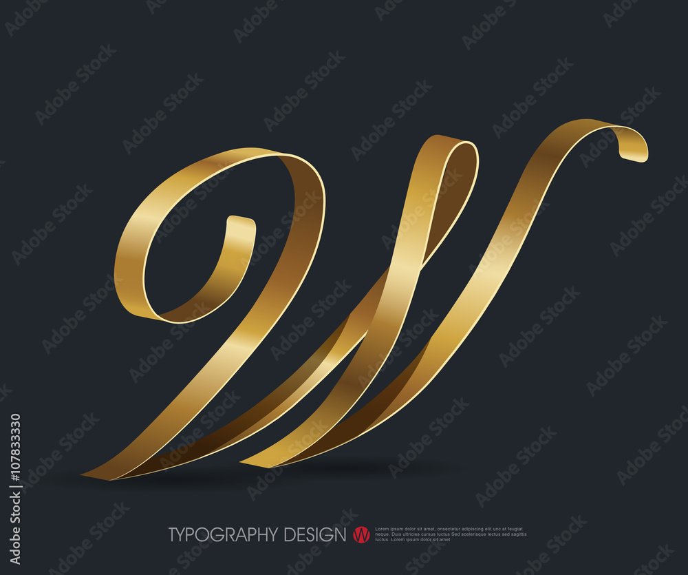 Obraz premium ribbon typography font logo type with Glossy gold decorative silk W letter