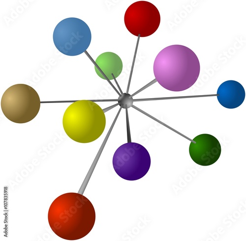 Colored balls connected into the centre sphere