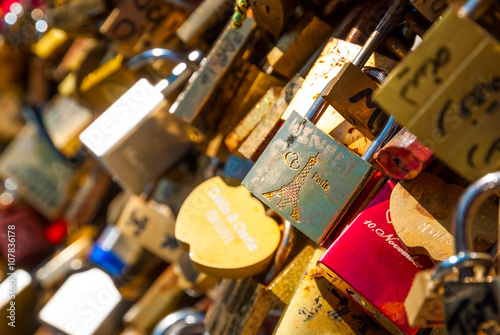 Love padlocks on parisian bridge