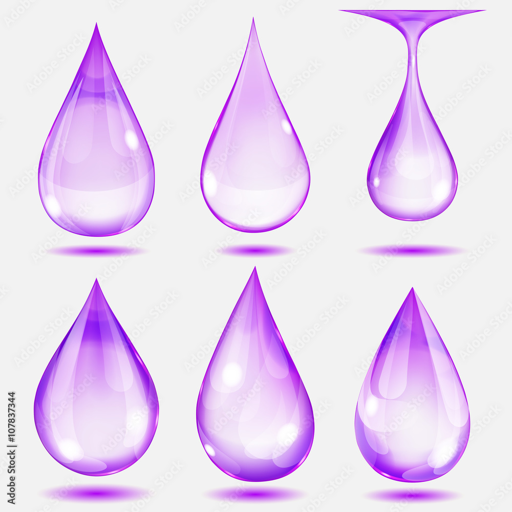 Set of transparent drops in violet colors. Transparency only in vector file Set of transparent drops in violet colors. Transparency only in vector file