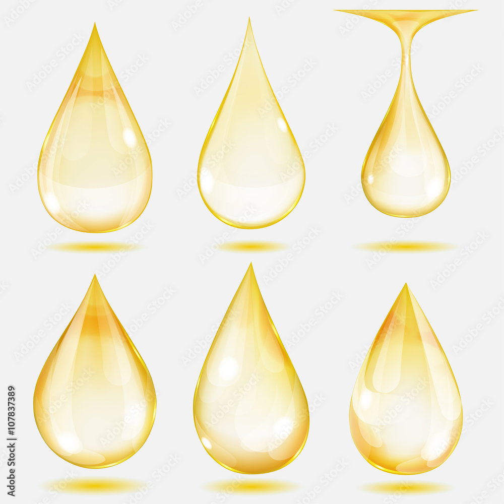 Set of transparent drops in yellow colors. Transparency only in vector file Set of transparent drops in yellow colors. Transparency only in vector file