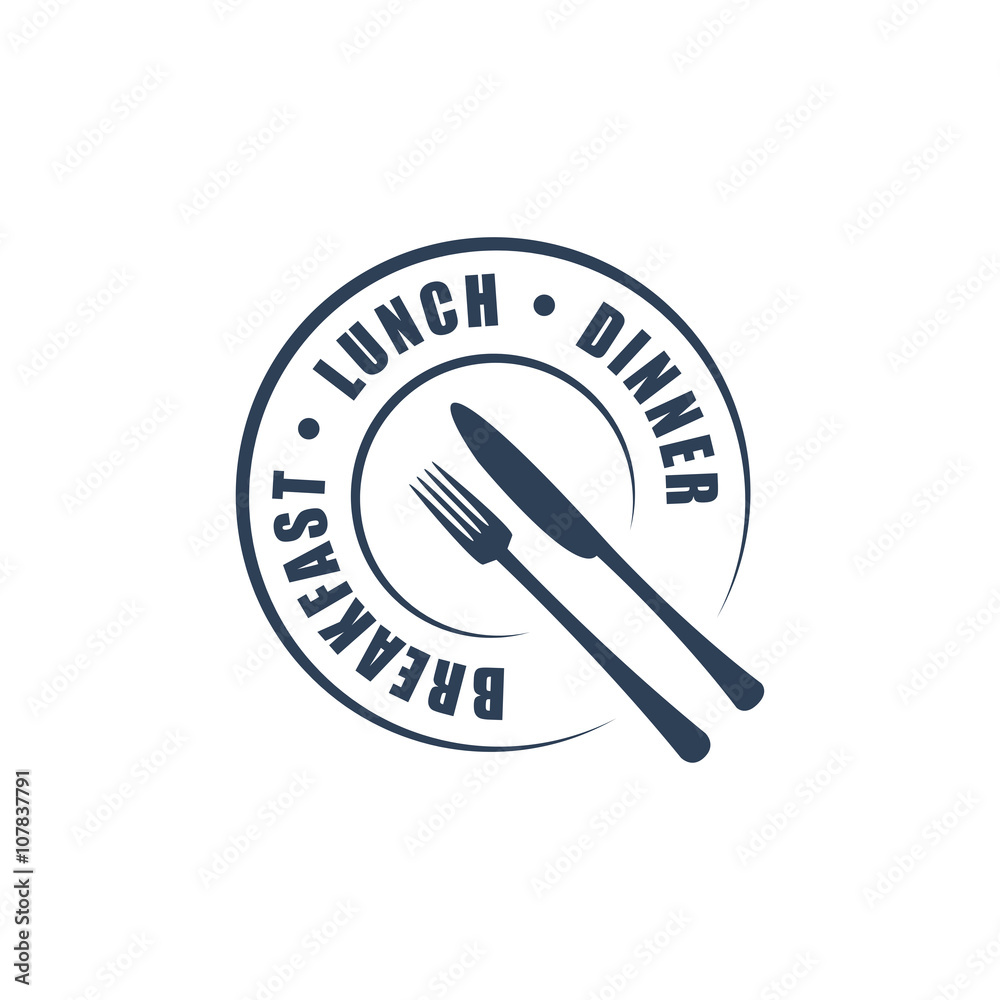 Restaurant round logotype with fork & knife silhouettes
