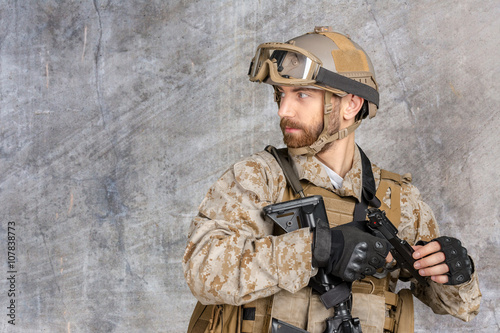 Modern soldier with gun