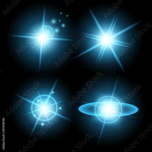 Creative concept Vector set of glow light effect stars bursts with sparkles isolated on black background.