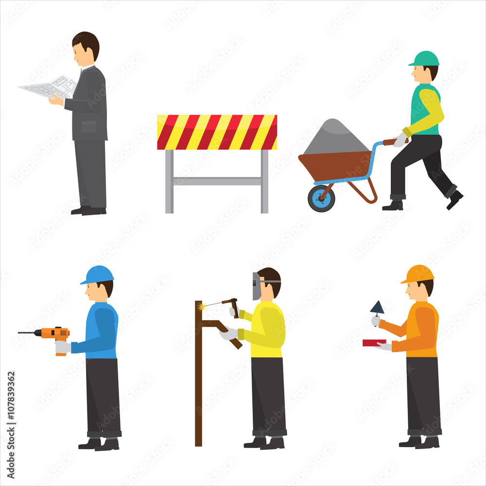 Set of construction workers for info graphics. Flat vector icons Set of construction workers for info graphics. Flat vector icons