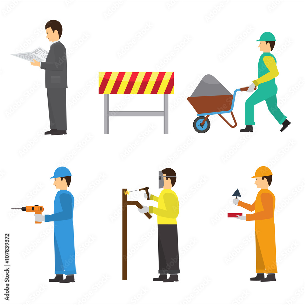 Set of construction workers for info graphics. Flat vector icons
