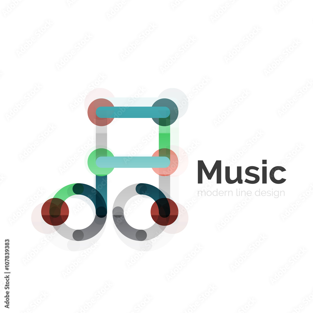 Music note logo, flat thin line geometric design Music note logo, flat thin line geometric design