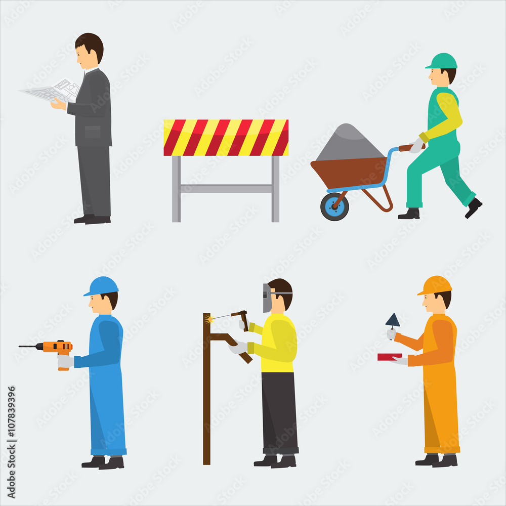 Set of construction workers for info graphics. Flat vector icons
