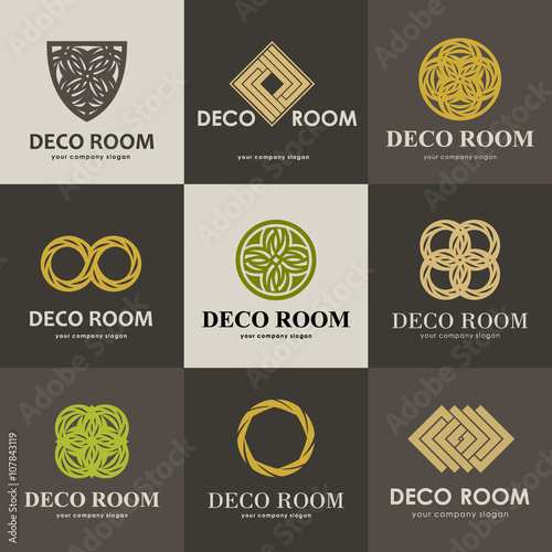 A collection of logos for interior, furniture shops, companies make furniture, decor items and home decoration