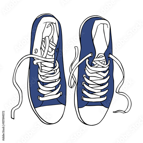 Vector blue sports sneakers with white laces isolated 