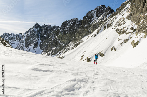 In winter conditions in the mountains.