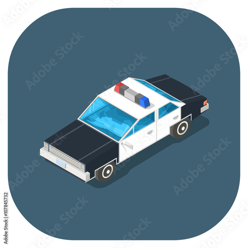 Isometric Police car vector illustration.
Police emergency services icon.