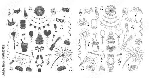 Party and celebration elements. Doodle set. Isolated