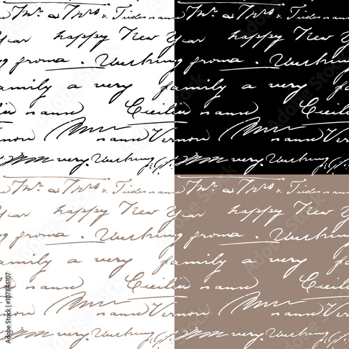 Set of samless patterns with handwriting text. Calligraphy text