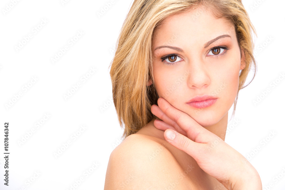 young blonde gazing woman portrait isolated on white young blonde gazing woman portrait isolated on white