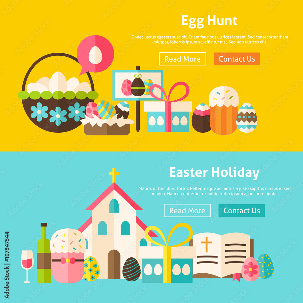 Happy Easter Flat Website Banners Set