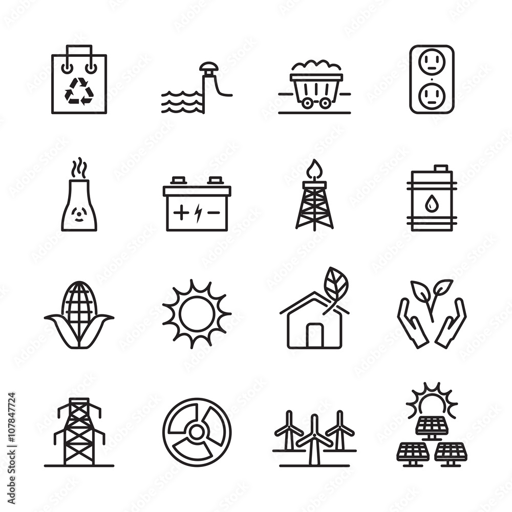 thin line ecology energy icon set 3, vector eps10 Stock Vector | Adobe ...