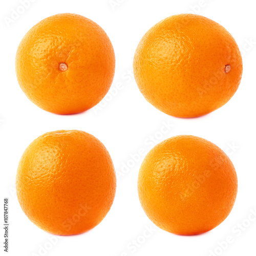 Set of orange fruit isolated over the white background, four different foreshortenings