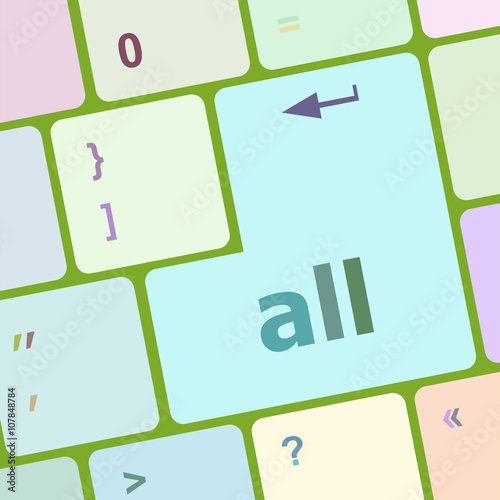 all words concept with key on keyboard vector illustration