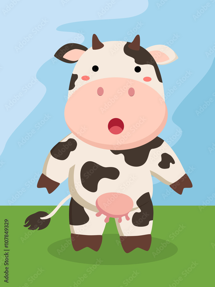 vector illustration of a little cute cow cartoon standing in field background vector illustration of a little cute cow cartoon standing in field background