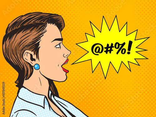 Woman shouts obscene word pop art style vector