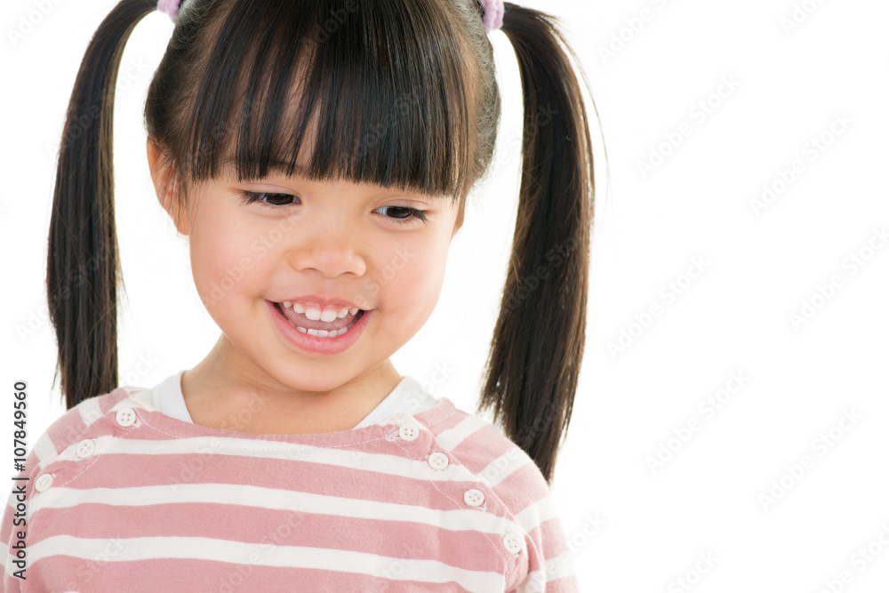asian smiling little girl with pigtail isolated on white asian smiling little girl with pigtail isolated on white