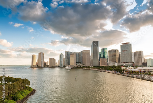 Downtown Miami buildings after sunset. Beautiful city skyline