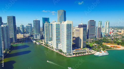 Downtown Miami buildings and sunset skyline