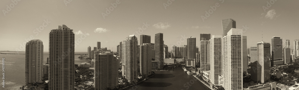 MIAMI - FEBRUARY 25, 2016: Downtown aerial skyline on a beautifu MIAMI - FEBRUARY 25, 2016: Downtown aerial skyline on a beautifu