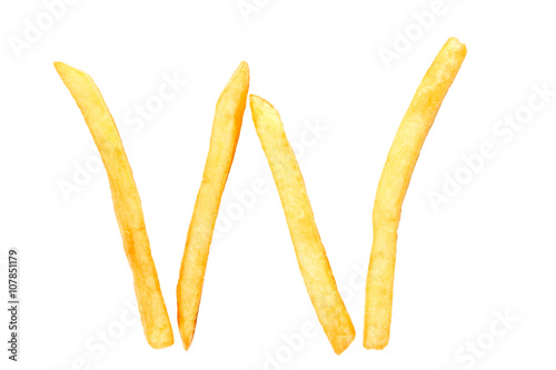 W alphabet letter from French fries on the white