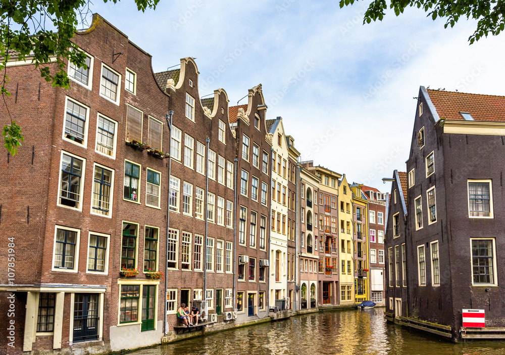 Houses in Damrak district of Amsterdam