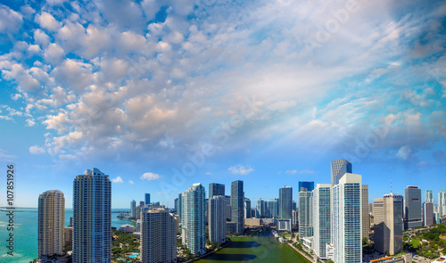 Sunset over Downtown Miami and Brickell, aerial view © jovannig