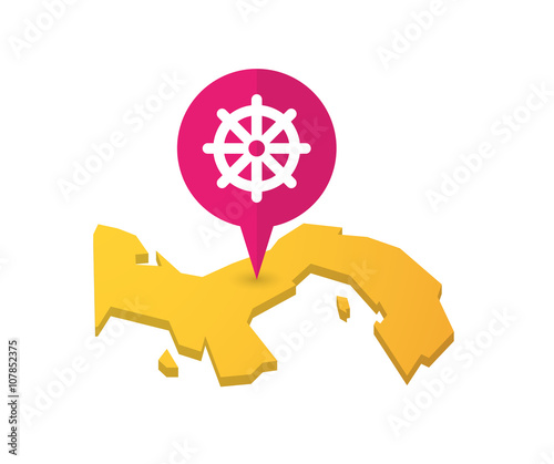 Map of Panama with a map marker and a dharma chakra sign
