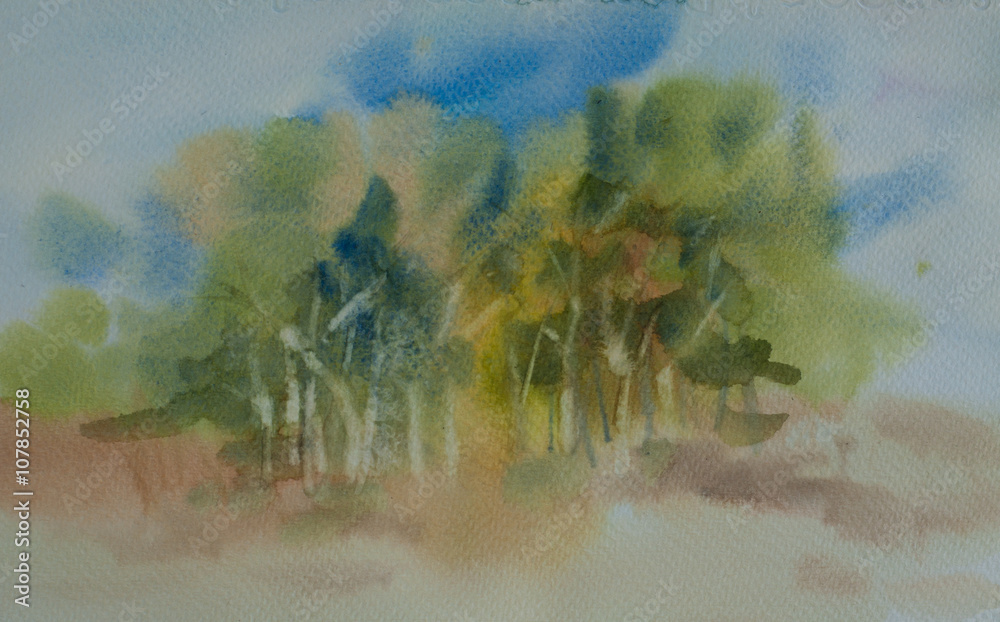 Green forest, watercolor and painted