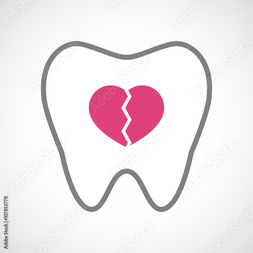 Line art tooth icon with a broken heart
