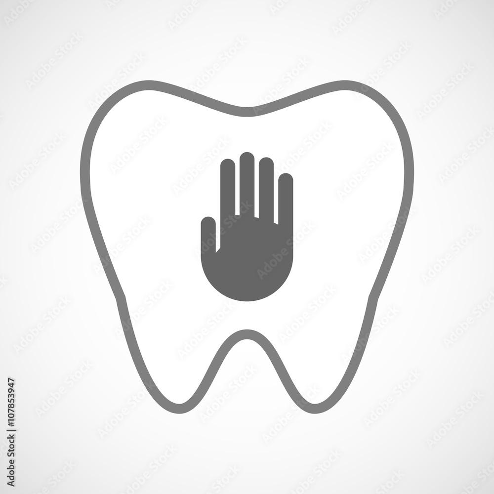 Fototapeta premium Line art tooth icon with a hand