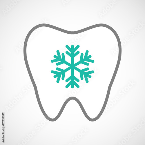 Line art tooth icon with a snow flake