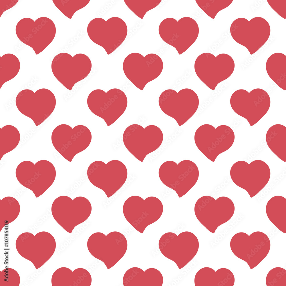 Big red hearts hand drawn artistic isolated seamless pattern